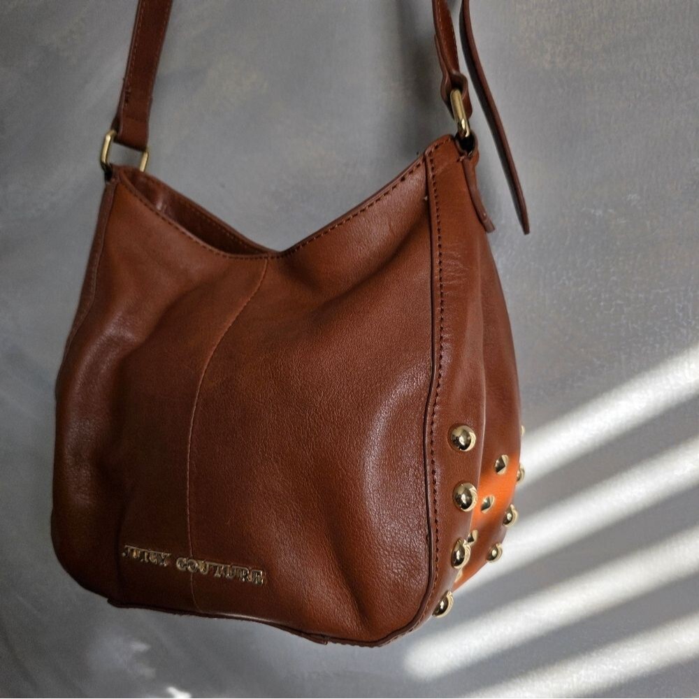 Vintage Juicy Couture Leather Tan Gold Side Studded Hobo Shoulder Handbag Purse - Picture 3 of 16
